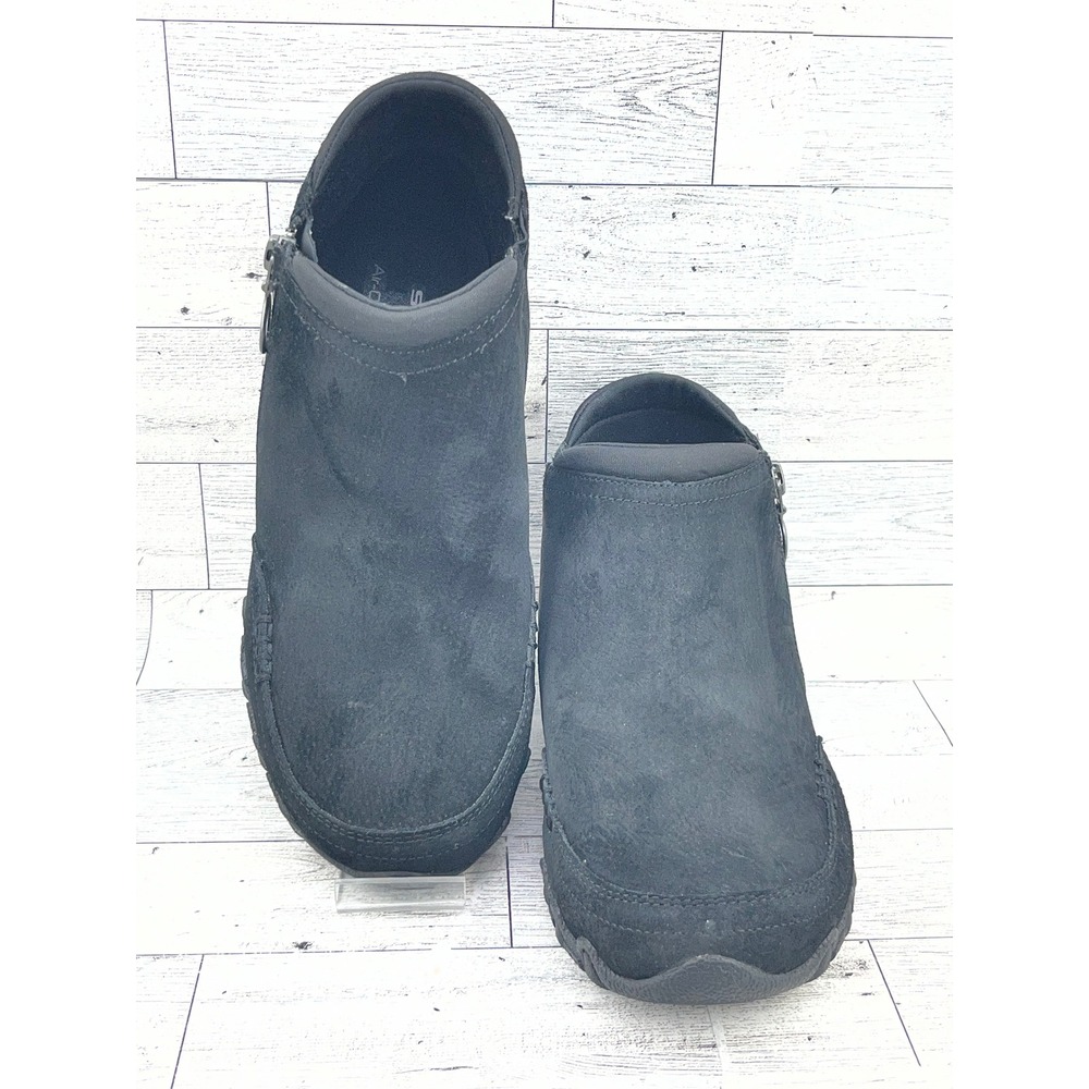 Skechers Bikers Zippity Black Suede Microfiber Ankle Boots Womens 48941 BLK Sz 7